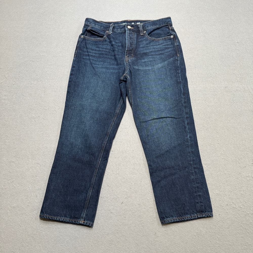 Old Navy Jeans Womens 8 Blue Dark Wash Denim Slouchy Straight High Rise Whiskers